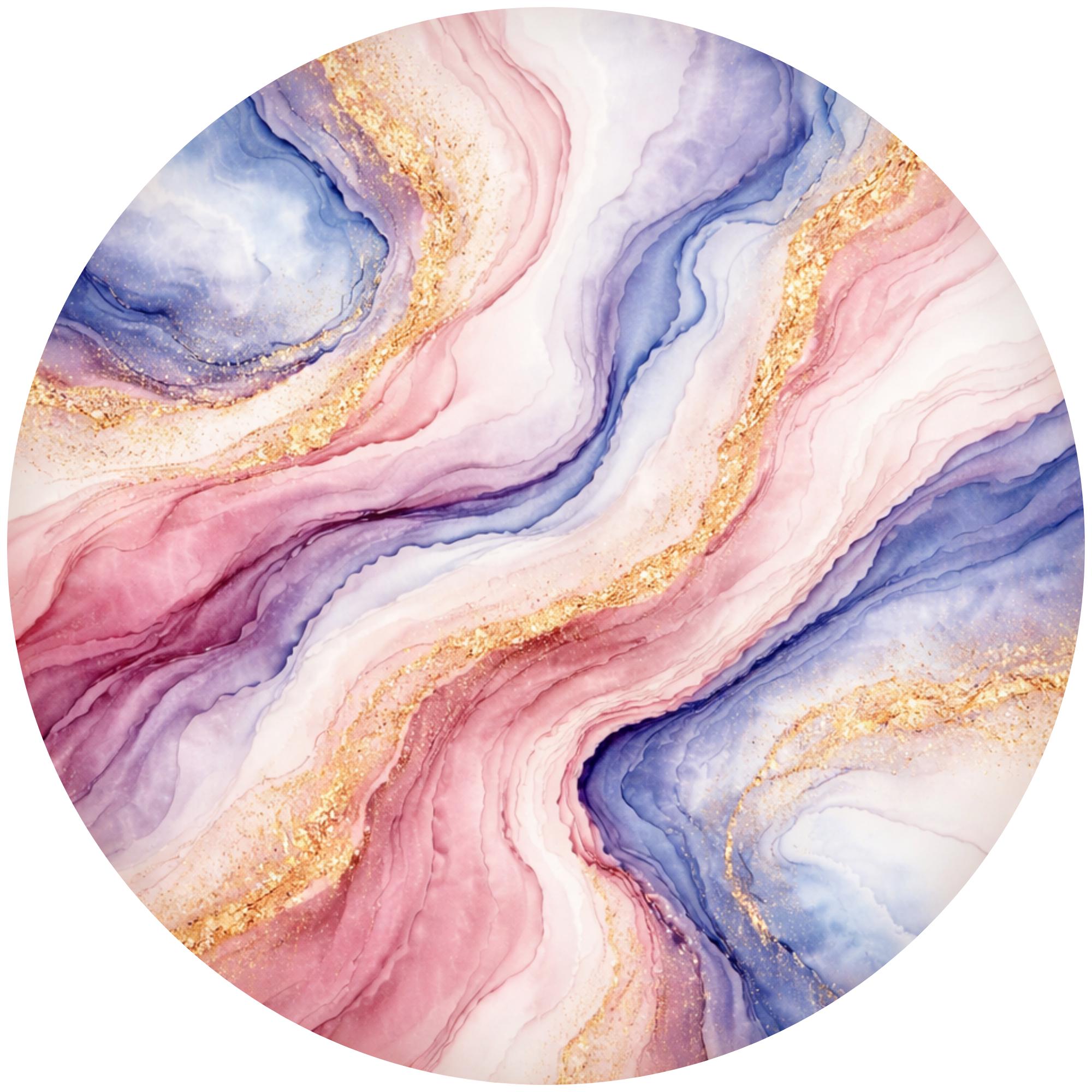 Handmade Mango Wood Side Table | Pink Blue Marble Print Accent Table