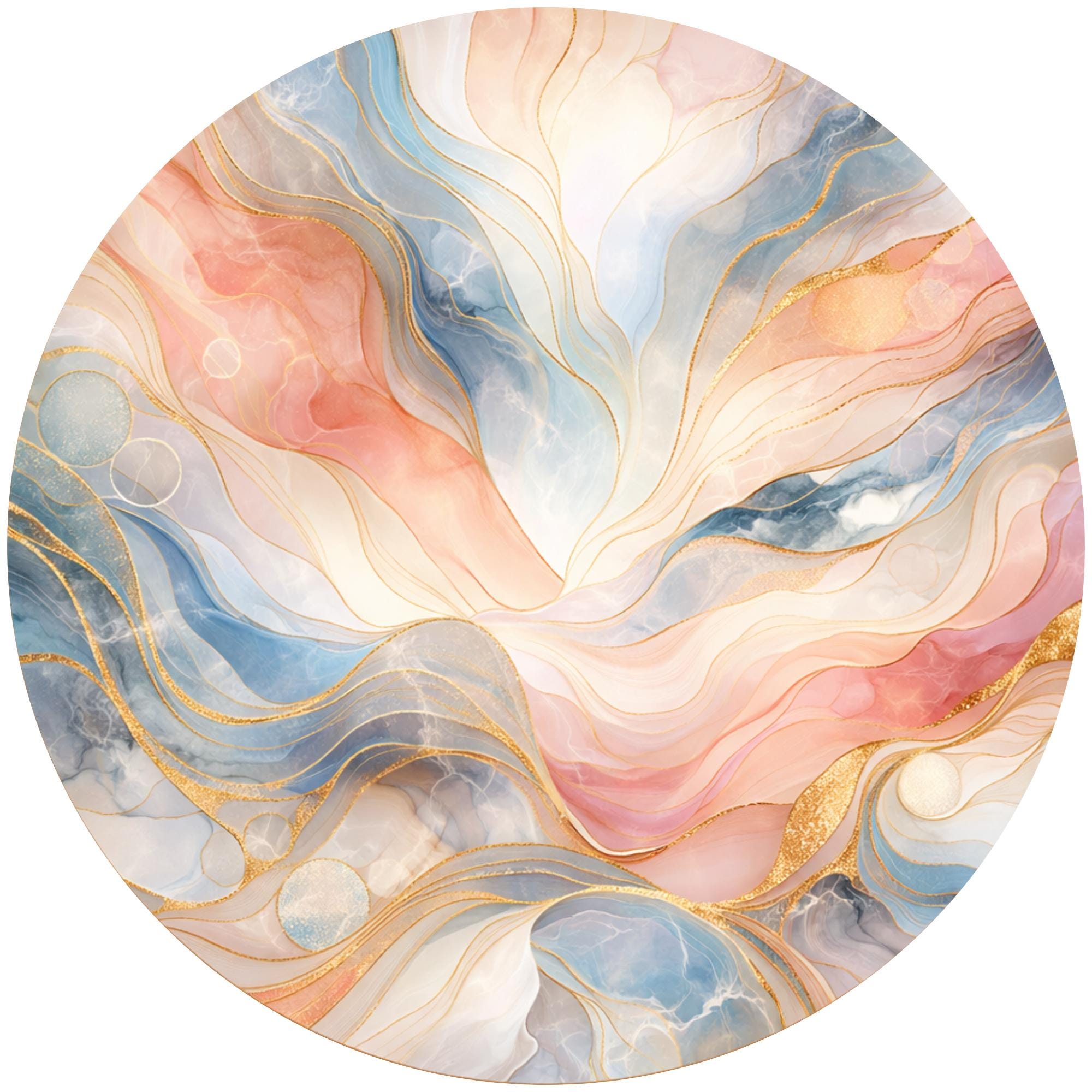 Handmade Mango Wood Side Table | Pastel Marble Print Round Accent Table