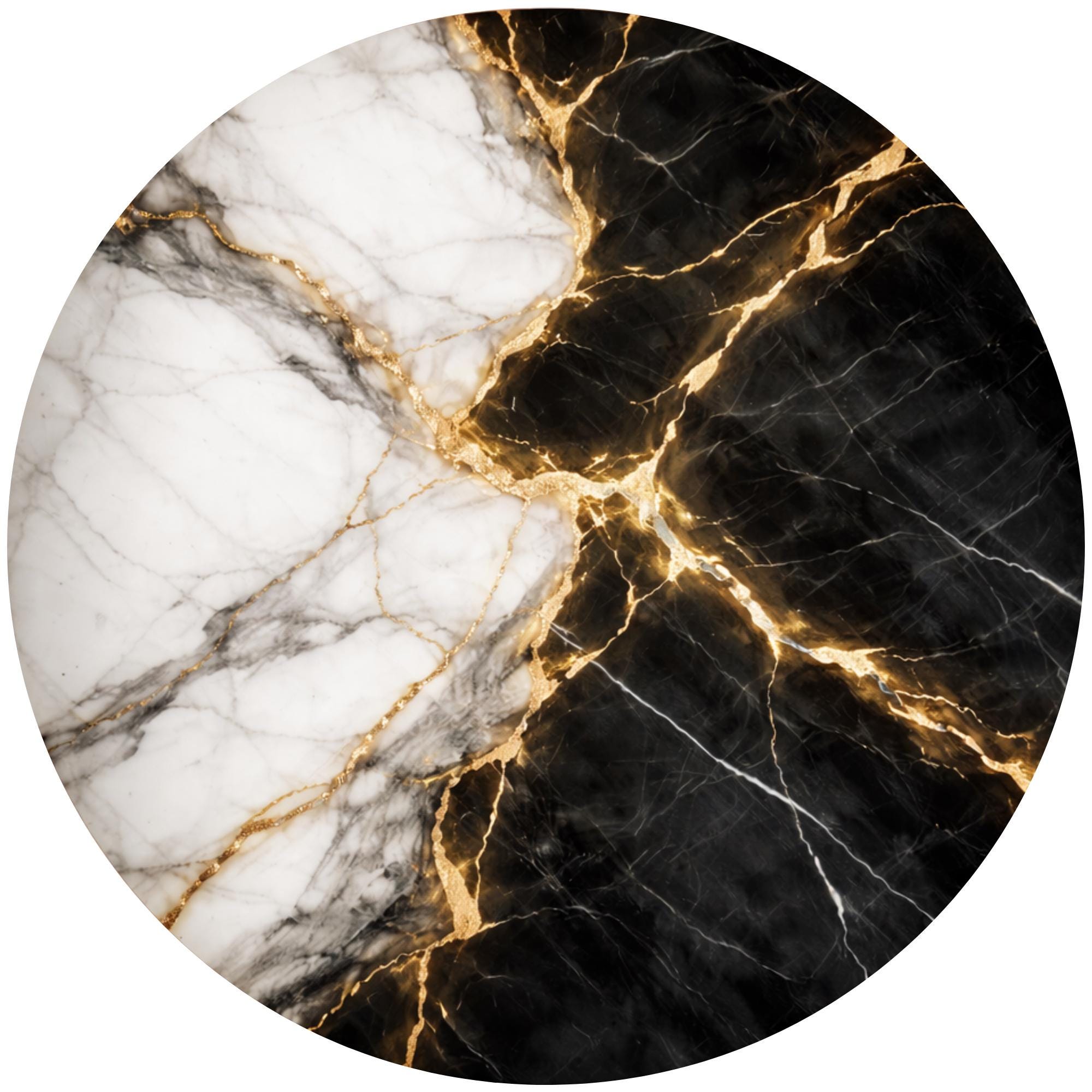 Handmade Mango Wood Side Table | Black Marble Print Gold Vein Accent Table