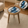 Handmade Mango Wood Side Table | Blue Marble Gold Vein Accent Table