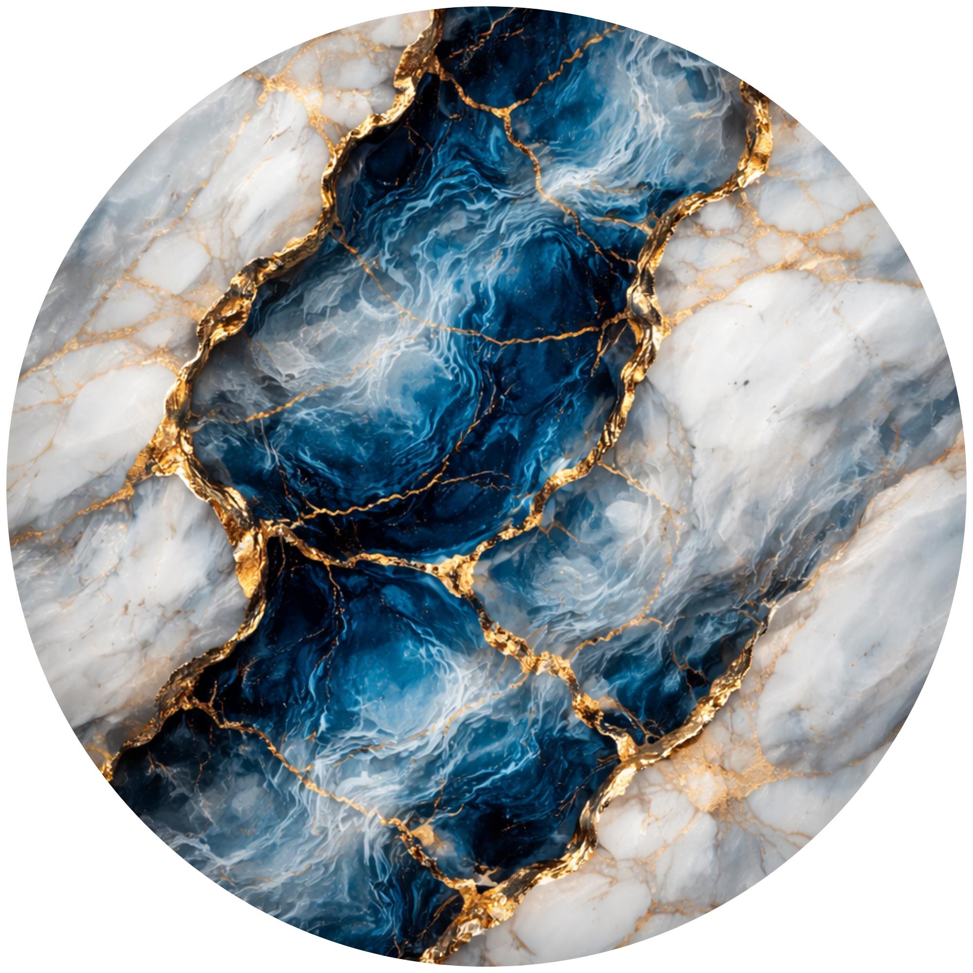Handmade Mango Wood Side Table | Blue Marble Gold Vein Accent Table