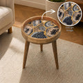 Handmade Mango Wood Side Table | Geode Crystal Print Round Accent Table