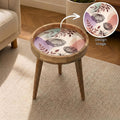 Handmade Mango Wood Side Table | Pastel Floral Print Accent Table