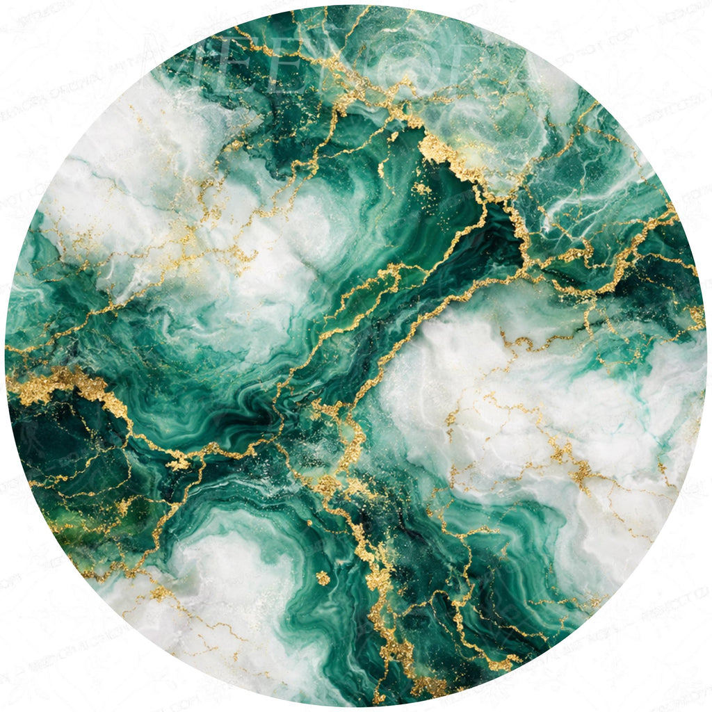 Handcrafted Mango Wood Side Table | Green Marble Effect, Gold Veining Accent Table