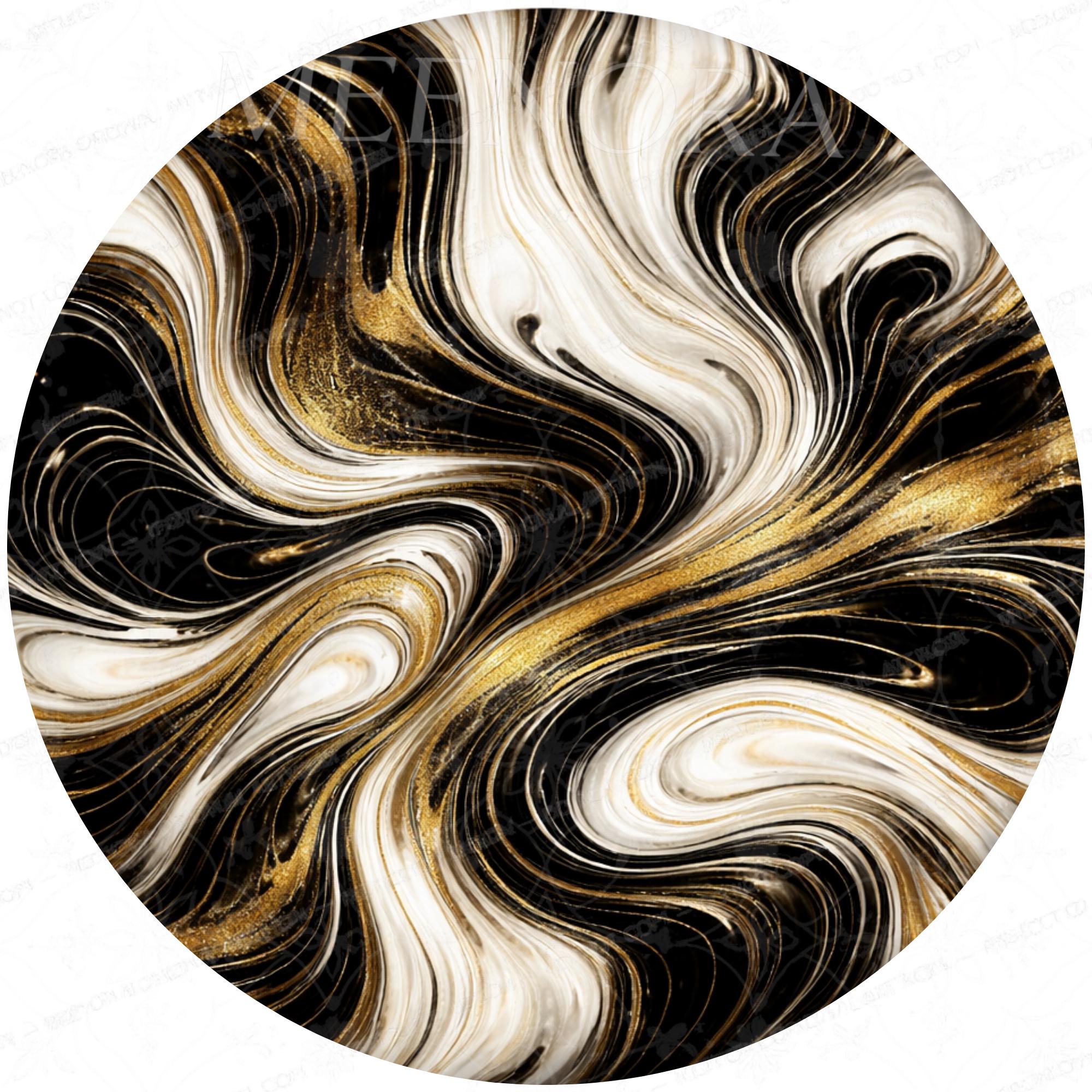 Black Marble Mango Wood Side Table | Gold Swirl Round Accent Table | Modern Decor