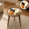 Handmade Mango Wood Side Table | Leaf Print Round Accent Boho Decor