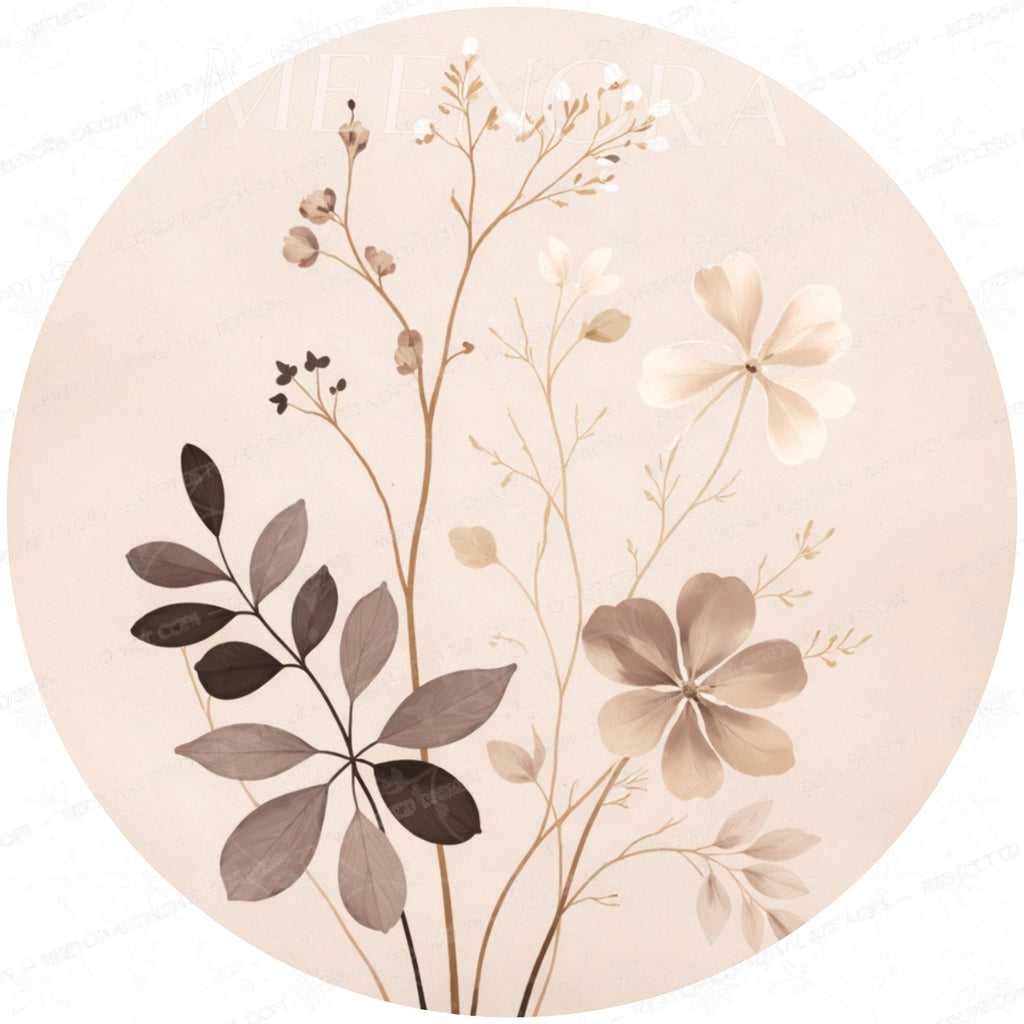 Neutral Botanical Mango Wood Side Table | Round Floral Accent Table | Minimalist Decor