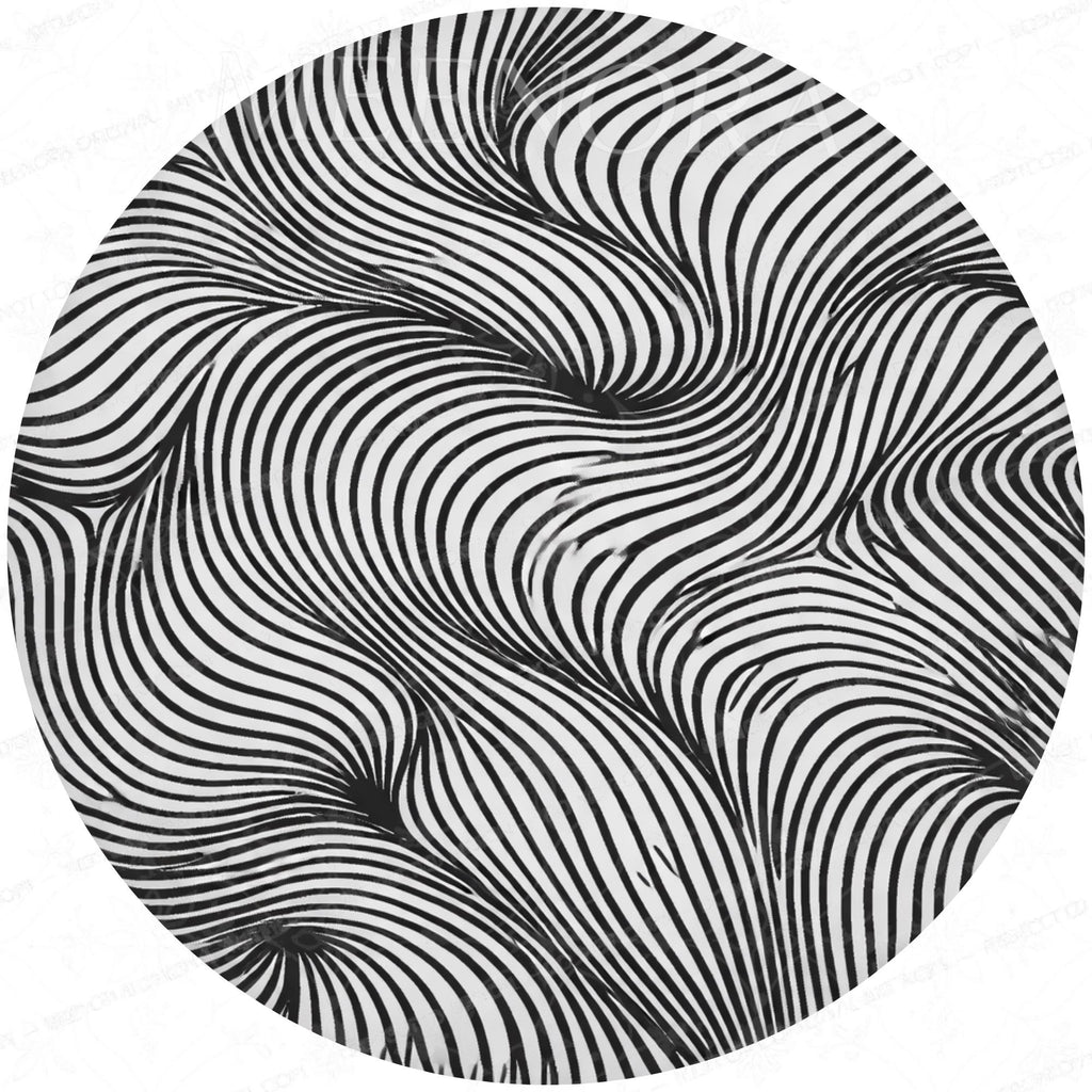 Handmade Mango Wood Side Table | Black White Abstract Print Round Accent
