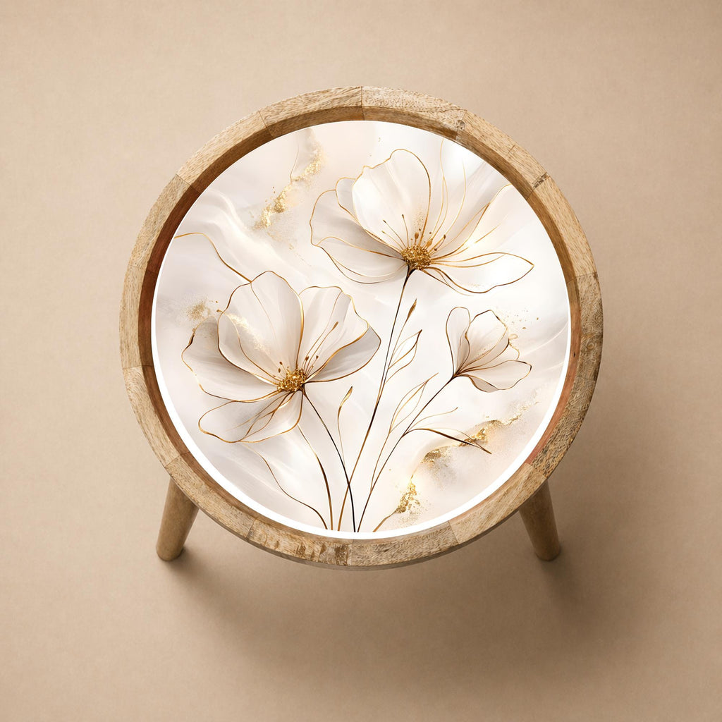 Handmade Mango Wood Side Table | Gemstone Print Round Accent Table