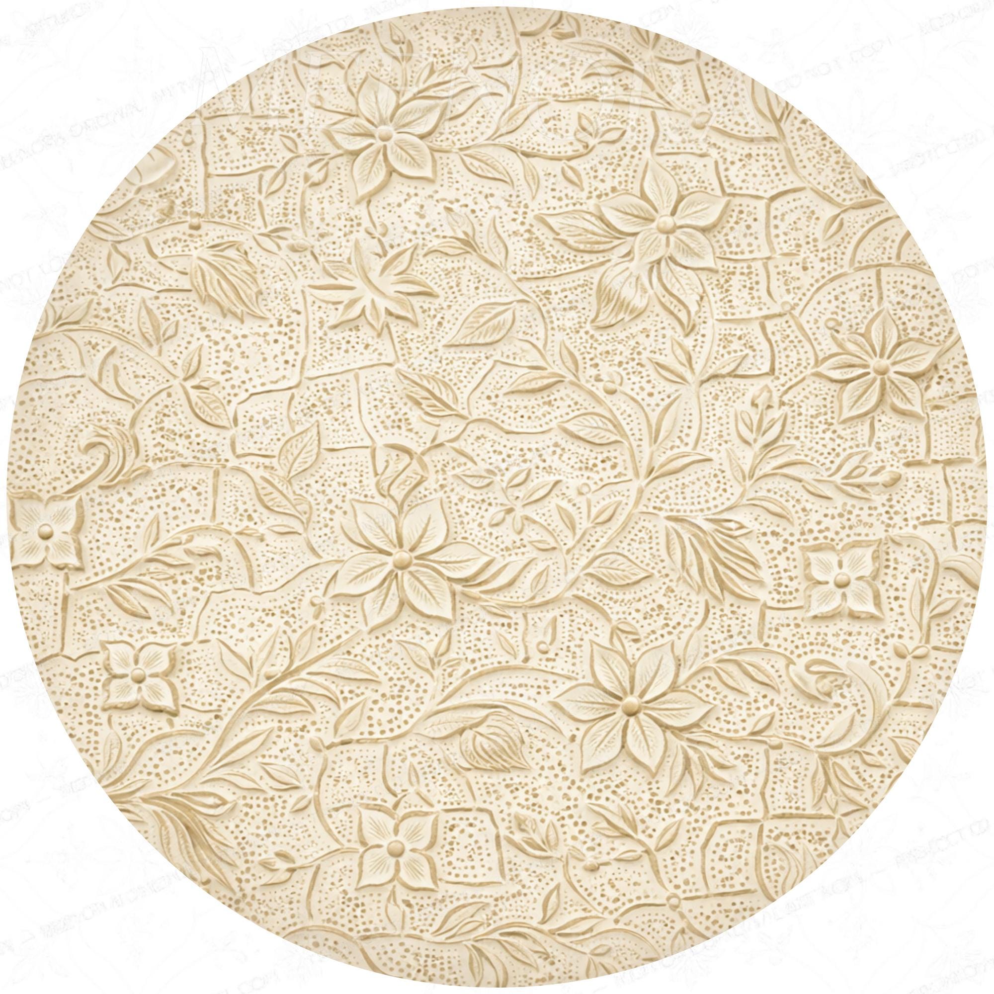 Neutral Floral Mango Wood End Table | Handmade Round Side Table | Elegant Accent Furniture