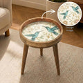 Botanical Bird Side Table | Handmade Mango Wood End Table | Round Accent Furniture