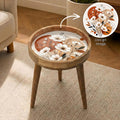 Handmade Mango Wood Side Table | Floral Printed Round Accent Boho Decor