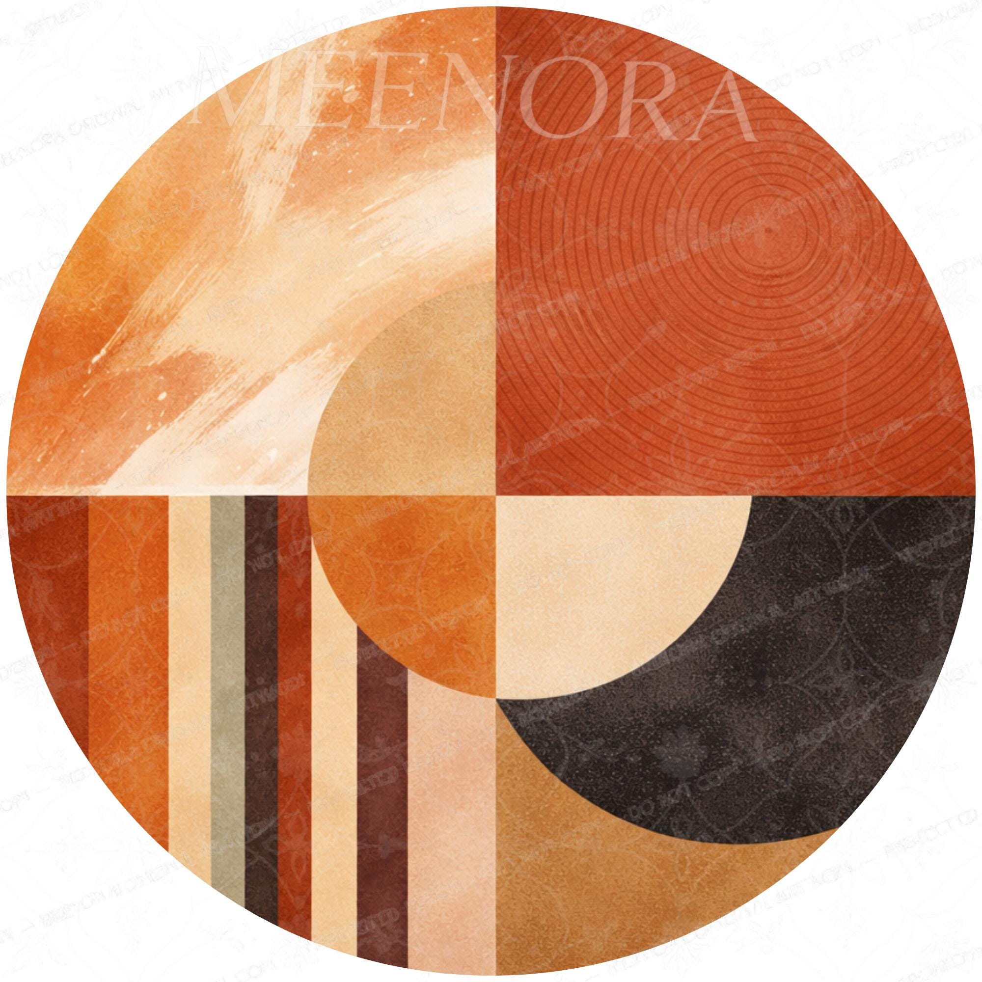 Handmade Mango Wood Side Table | Abstract Geometric Print, Round Accent Furniture