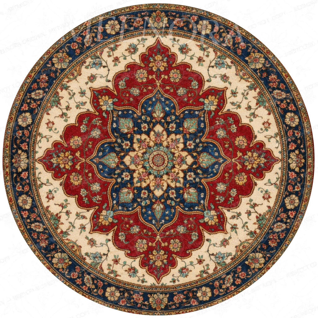 Handmade Mango Wood Side Table | Persian Mandala Print Accent Round Boho Decor