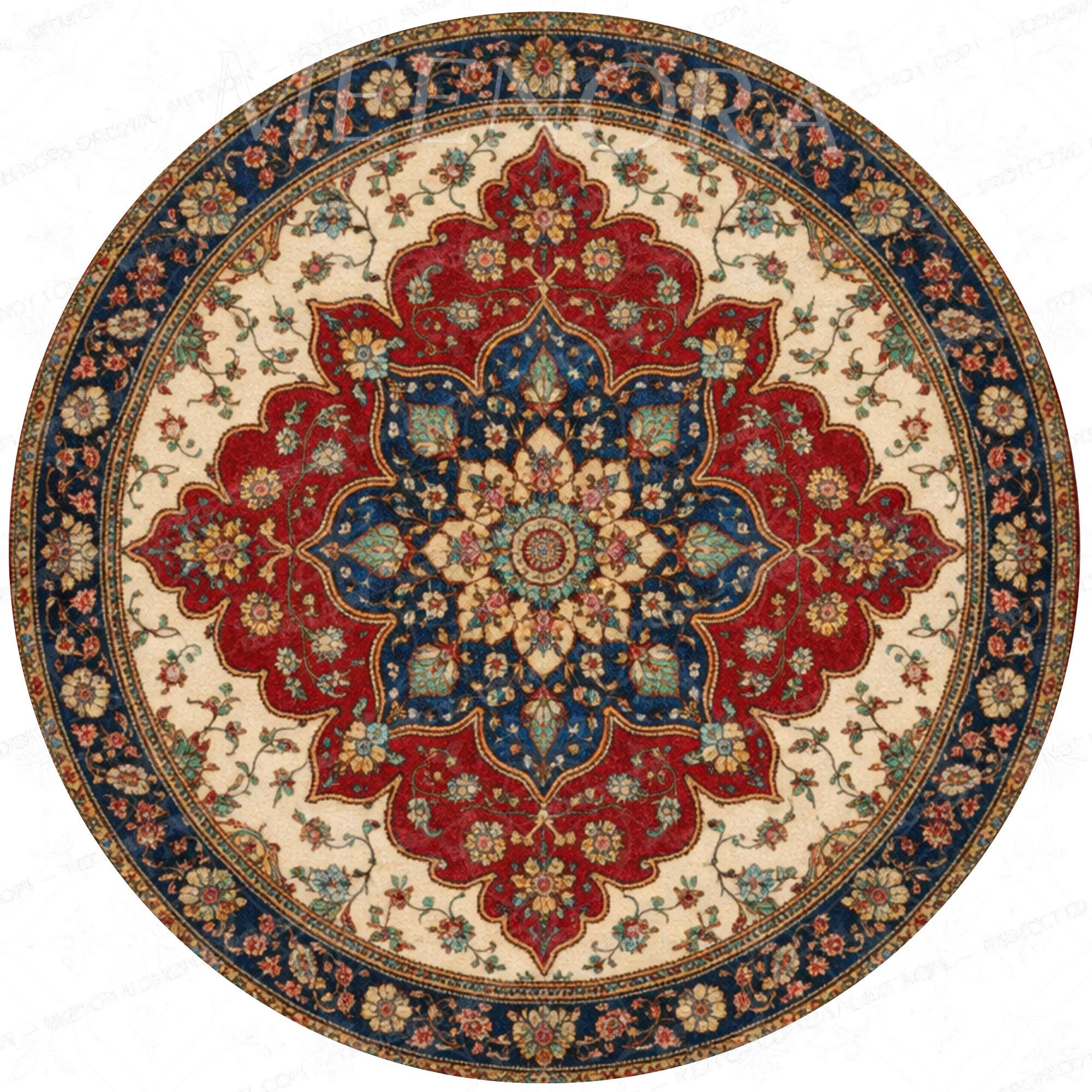 Handmade Mango Wood Side Table | Persian Mandala Print Accent Round Boho Decor