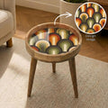 Handmade Mango Wood Side Table | Retro Geometric Print, Mid-Century Accent