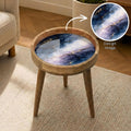 Handmade Mango Wood Side Table | Blue Marble Print Round Accent Table