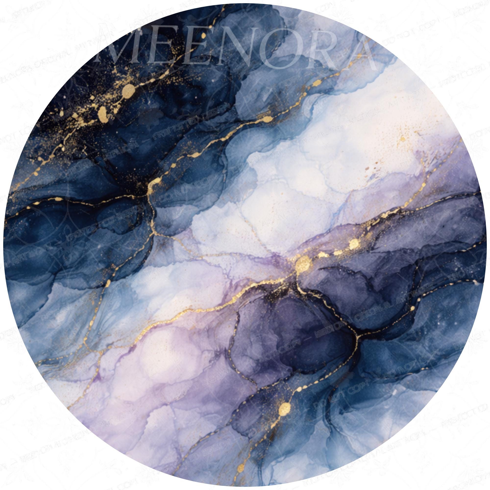 Handmade Mango Wood Side Table | Blue Marble Print Round Accent Table