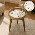 Handmade Mango Wood Side Table | Terrazzo Print Round Accent Table