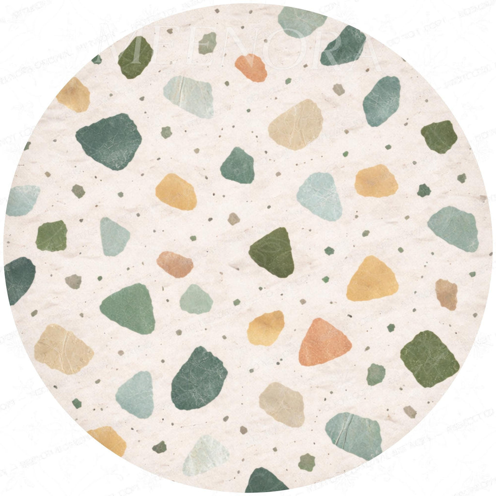 Handmade Mango Wood Side Table | Terrazzo Print Round Accent Table