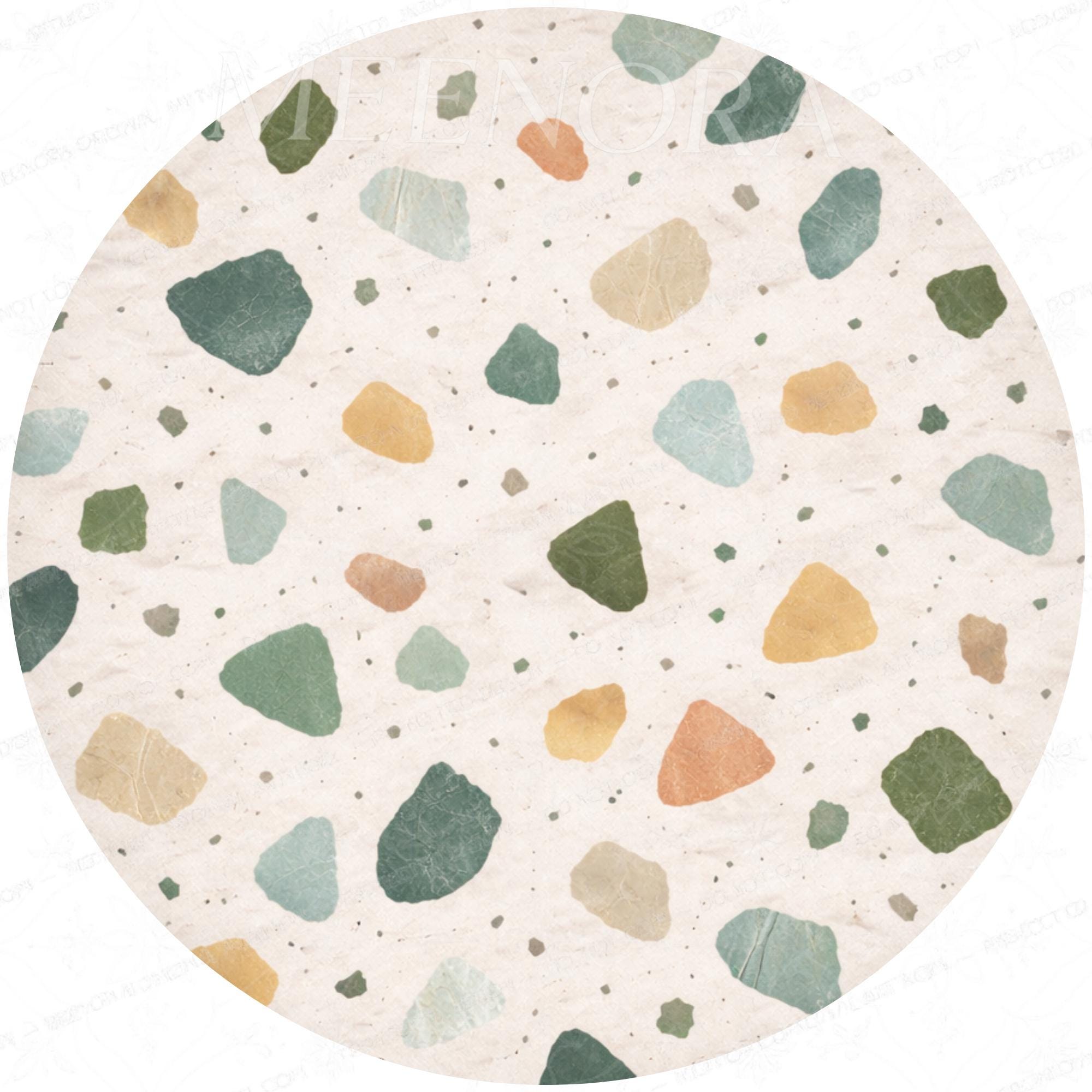 Handmade Mango Wood Side Table | Terrazzo Print Round Accent Table