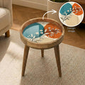 Handmade Mango Wood Side Table | Modern Botanical Floral Print, Round Accent Table