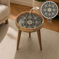 Handmade Mango Wood Side Table | Black Mandala Print Boho Accent Table
