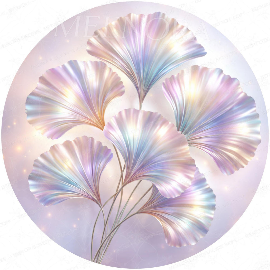 Mango Wood Round Side Table | Holographic Floral Print, Glass Top Nightstand
