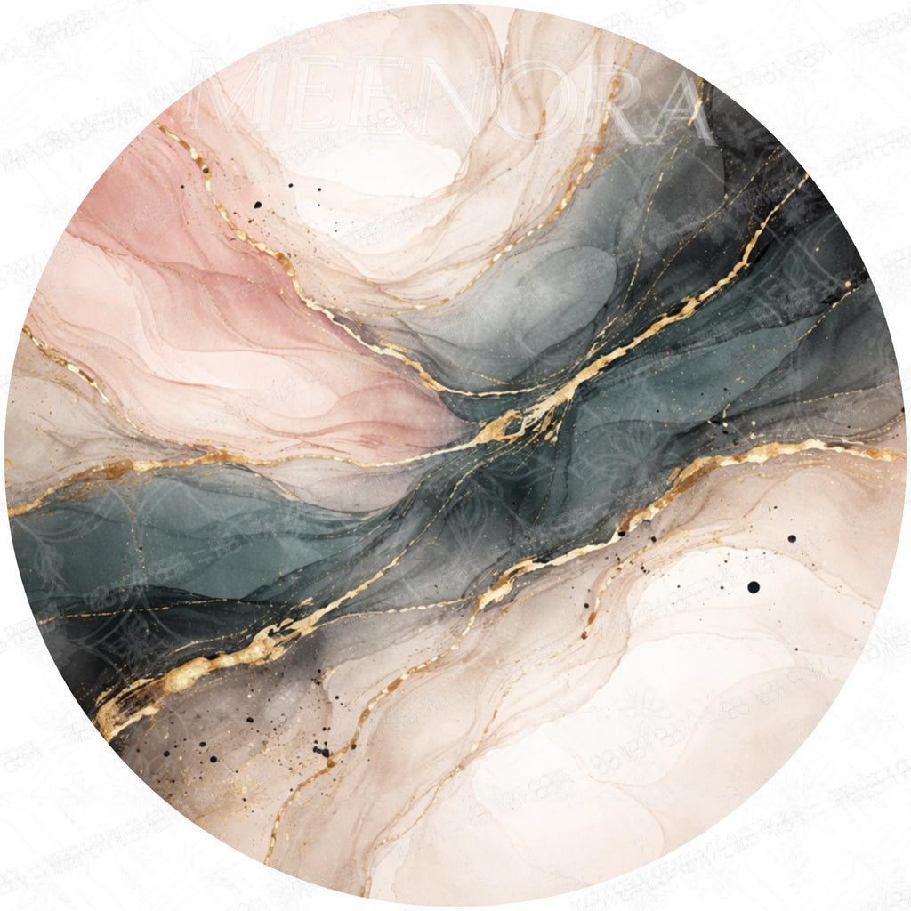 Mango Wood Side Table | Blush Pink Gold Marble Art Nightstand | Modern Luxe Accent Table