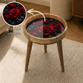 Printed Mango Wood Side Table | Dark Floral Red Rose Round End Table