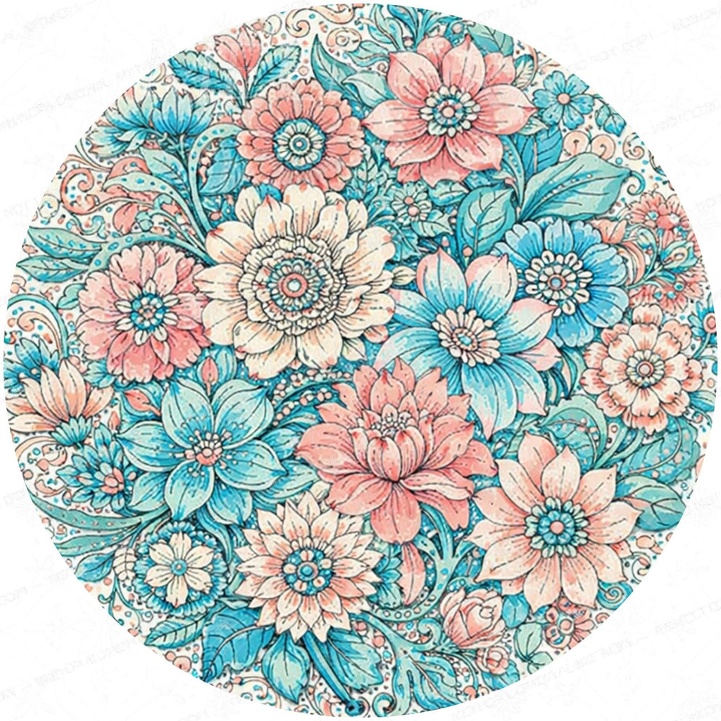 Mango Wood Side Table | Boho Floral Nightstand | Teal Pink Vintage (15" Diameter, 18" Height)