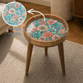 Mango Wood Side Table | Boho Floral Nightstand | Teal Pink Vintage (15" Diameter, 18" Height)