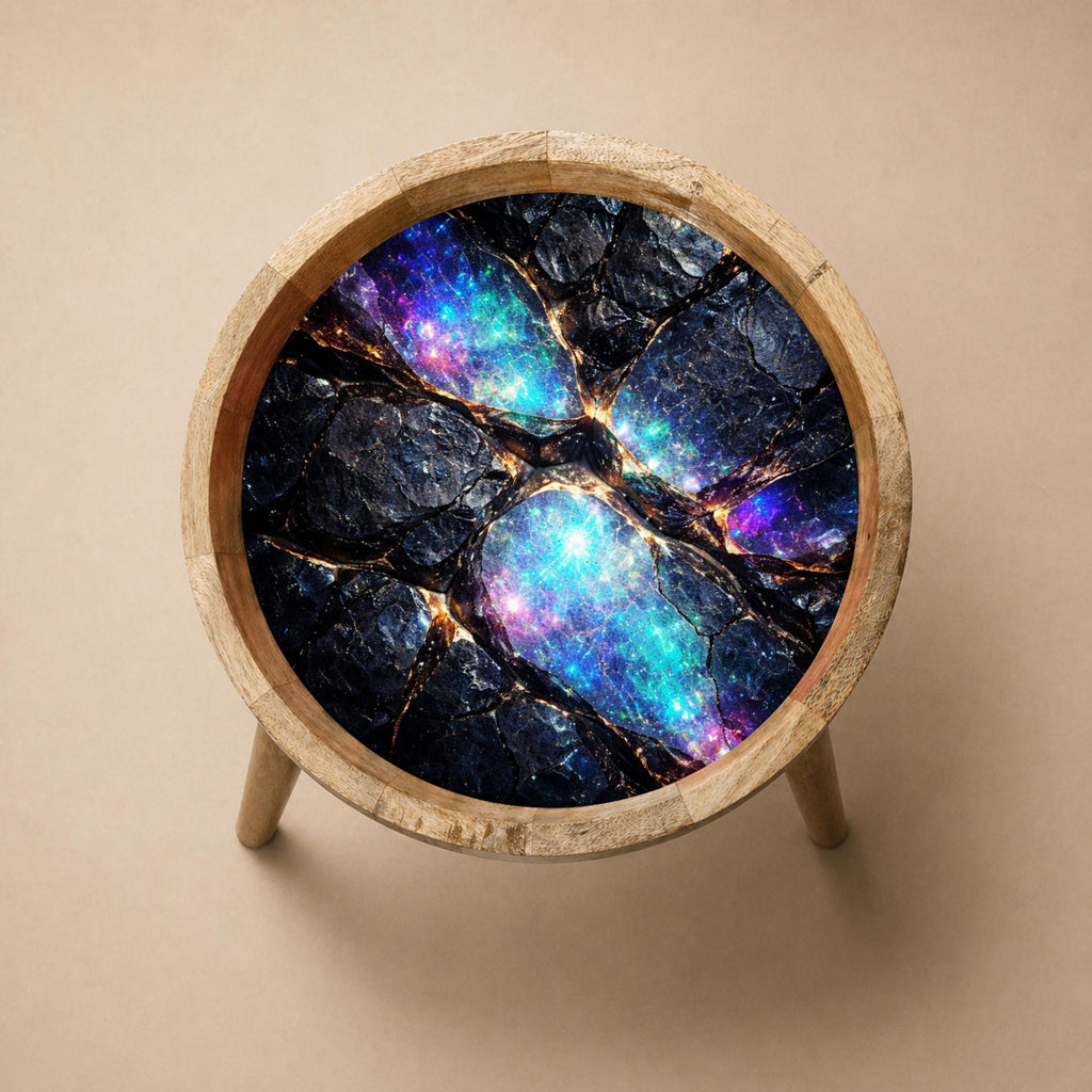 Handmade Galaxy Mango Wood Side Stool | Round End Stand Printed Design
