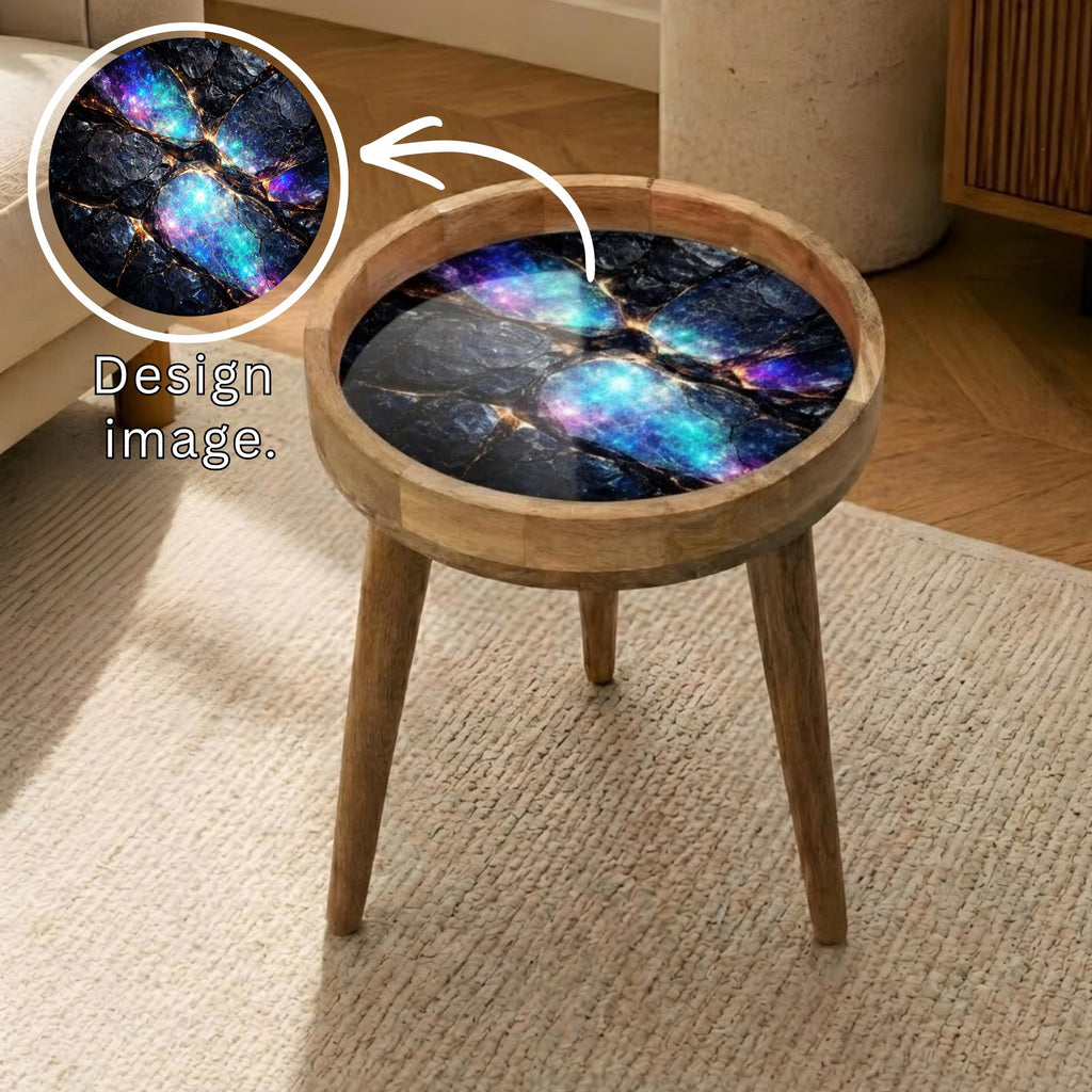 Handmade Galaxy Mango Wood Side Stool | Round End Stand Printed Design