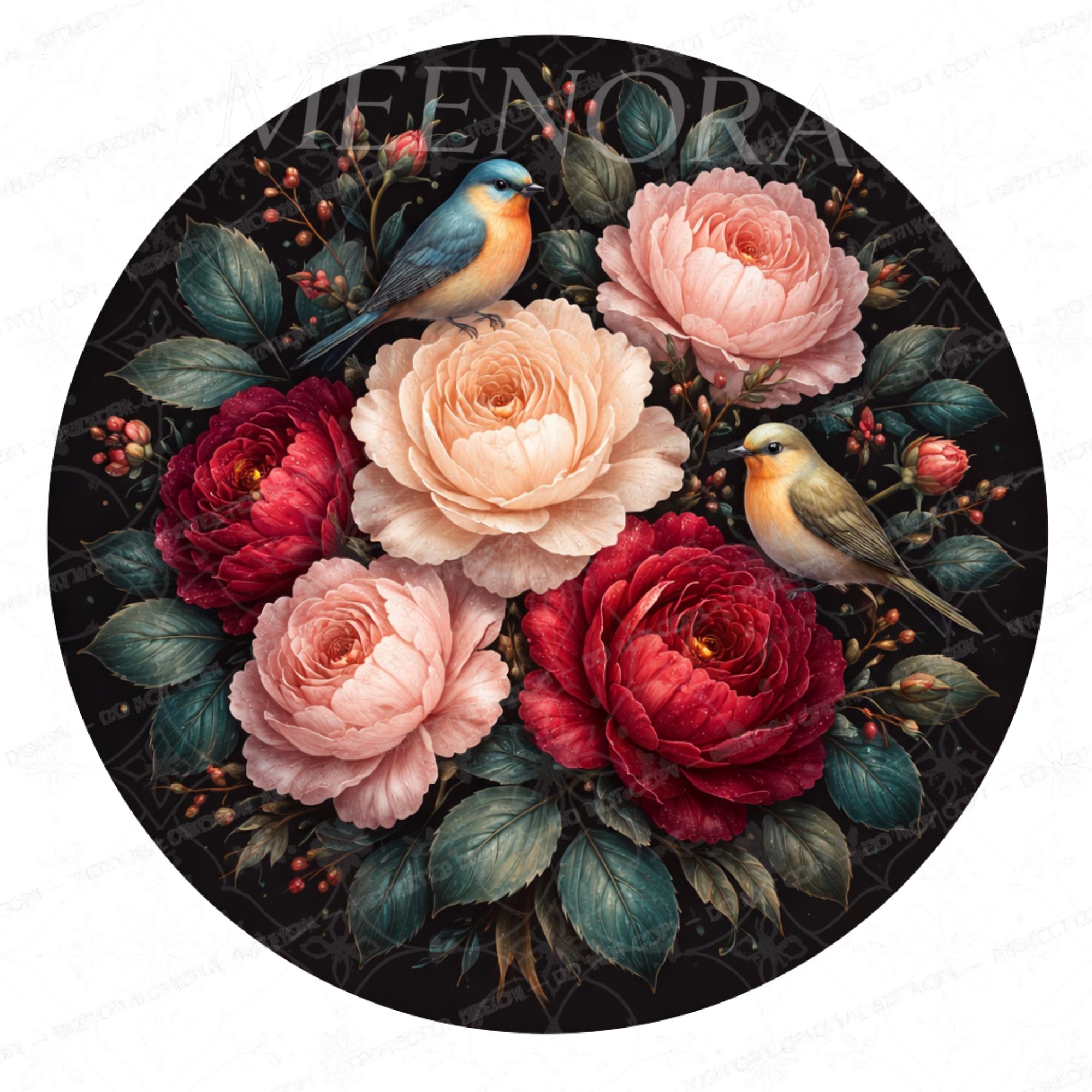 Handmade Mango Wood Side Stand | Floral Art Printed Round Accent Furniture