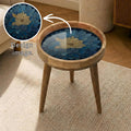 Handmade Mango Wood Blue Mandala Side Stand | Floral Printed End Table | Round Accent Furniture