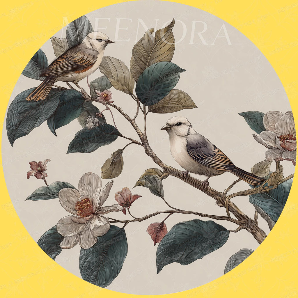 Handmade Mango Wood Bird Print Side Stand | Nature Printed End Table | Round Accent Furniture