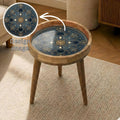 Handmade Mango Wood Mandala Side Stand | Blue Printed End Table | Round Accent Furniture