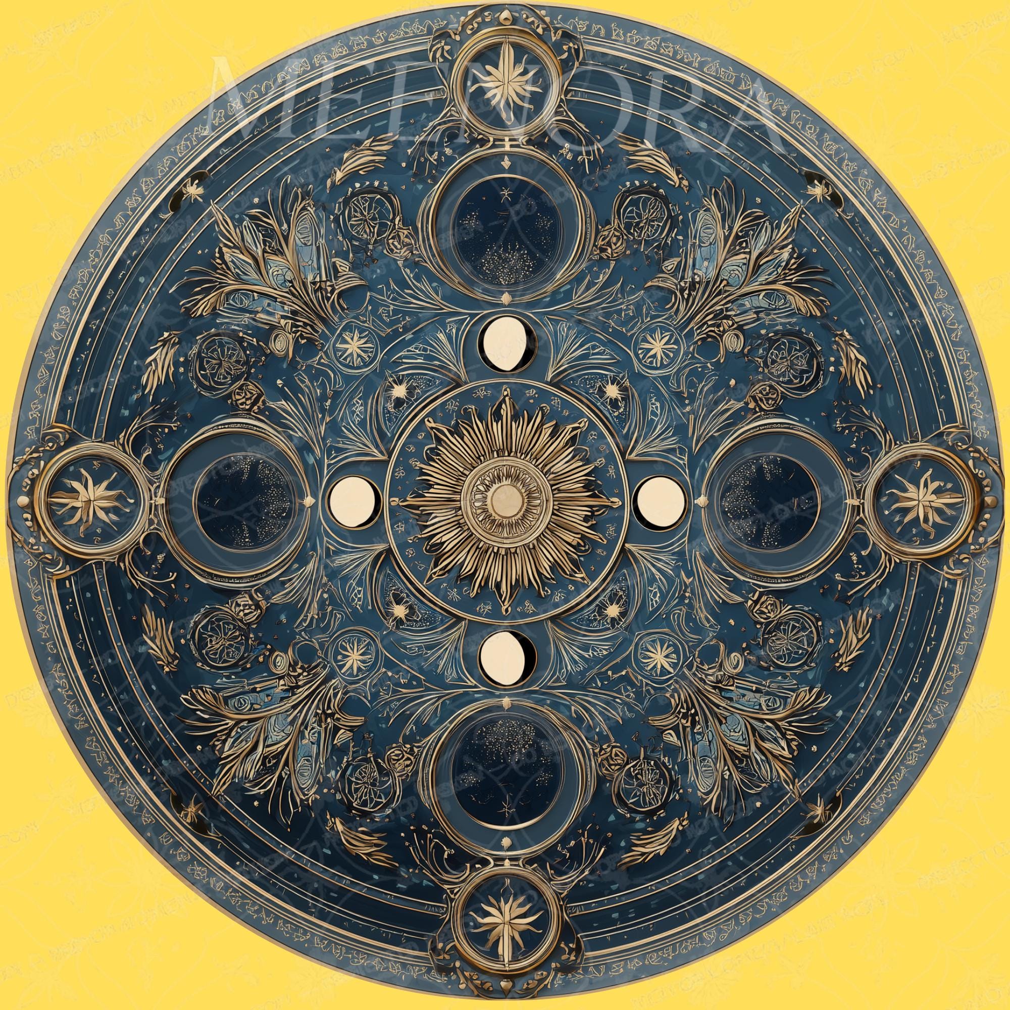 Handmade Mango Wood Mandala Side Stand | Blue Printed End Table | Round Accent Furniture