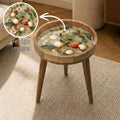 Printed Mango Wood Side Table | Handmade Waterproof Accent Furniture | Floral Decor