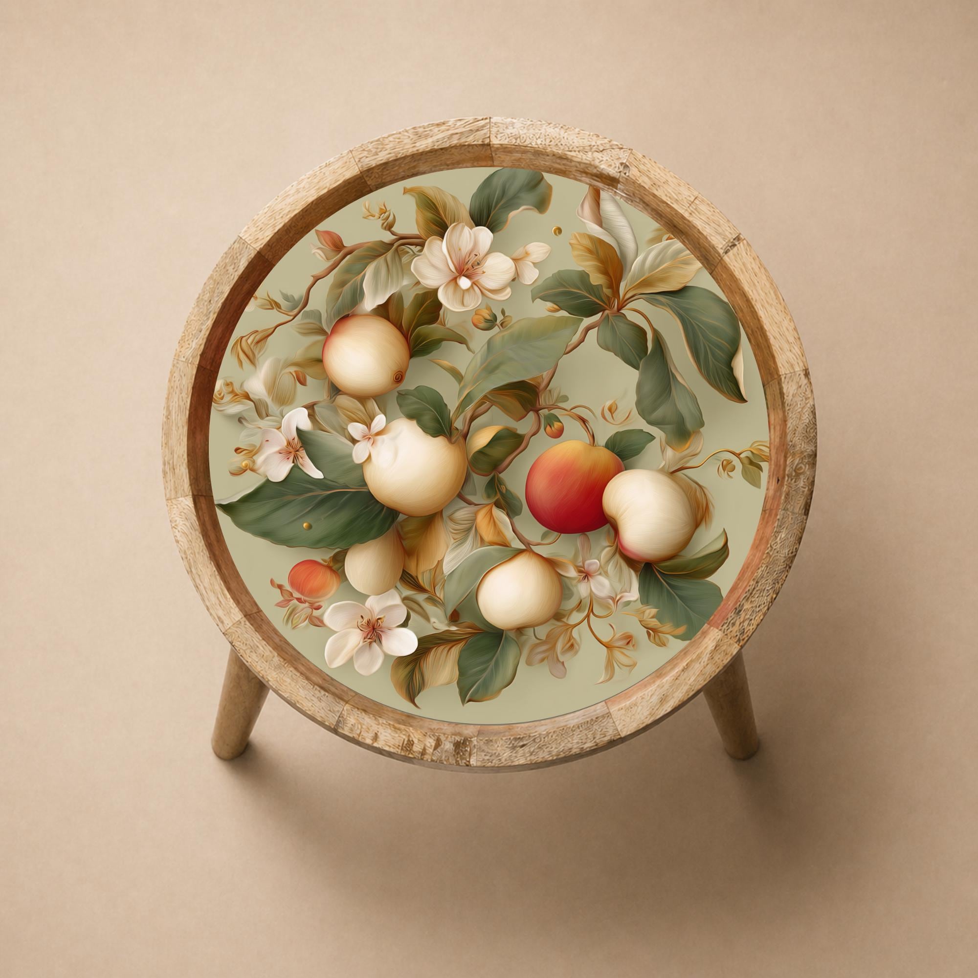 Printed Mango Wood Side Table | Handmade Waterproof Accent Furniture | Floral Decor