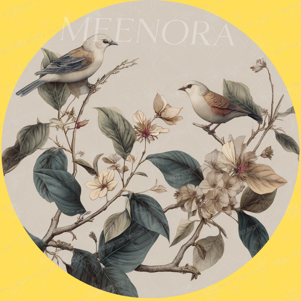 Printed Mango Wood Side Table | Handmade Waterproof Accent Furniture | Bird Floral Design