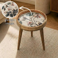 Printed Mango Wood Side Table | Handmade Waterproof Accent Furniture | Bird Art