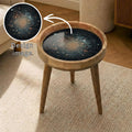 Printed Mango Wood Side Table | Round Galaxy Accent Table | Handmade Nightstand Decor