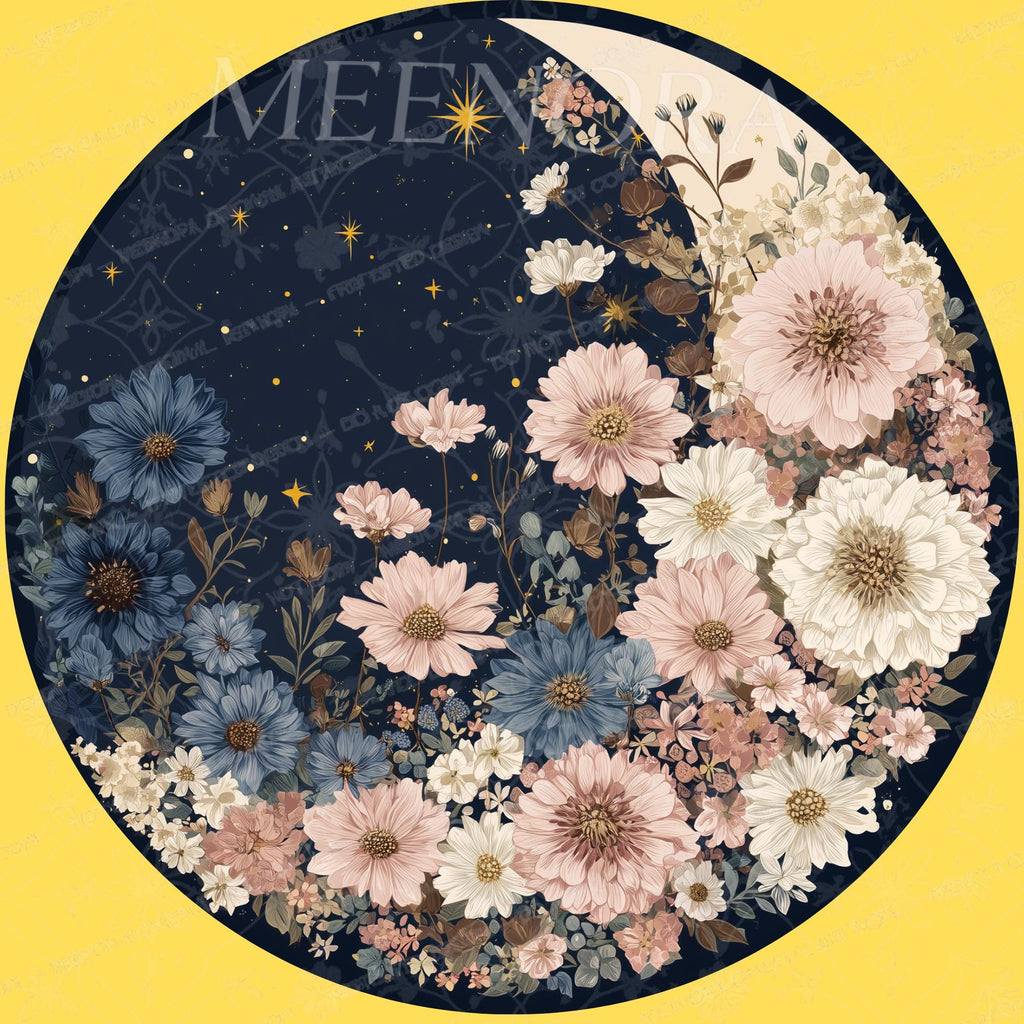 Floral Night Mango Wood Side Table | Celestial Boho Round Accent Furniture