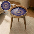 Mandala Printed Mango Wood Side Table | Purple Lotus Round Accent Table