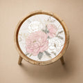 Peony Floral Mango Wood Side Table | Soft Pink Botanical Accent Table | Boho Handmade Decor