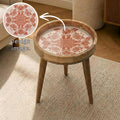 Floral Mandala Mango Wood Side Table | Terracotta Boho Round Accent Table