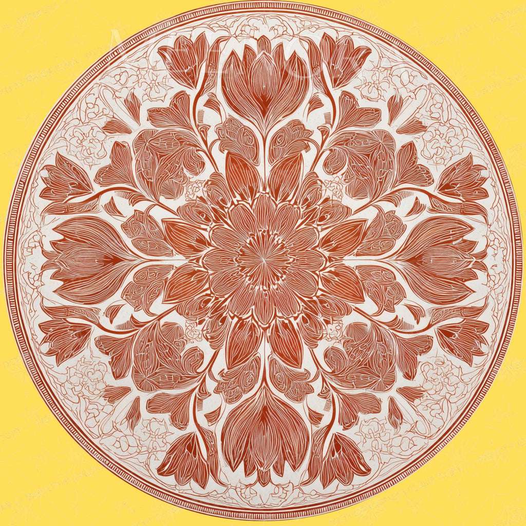 Floral Mandala Mango Wood Side Table | Terracotta Boho Round Accent Table