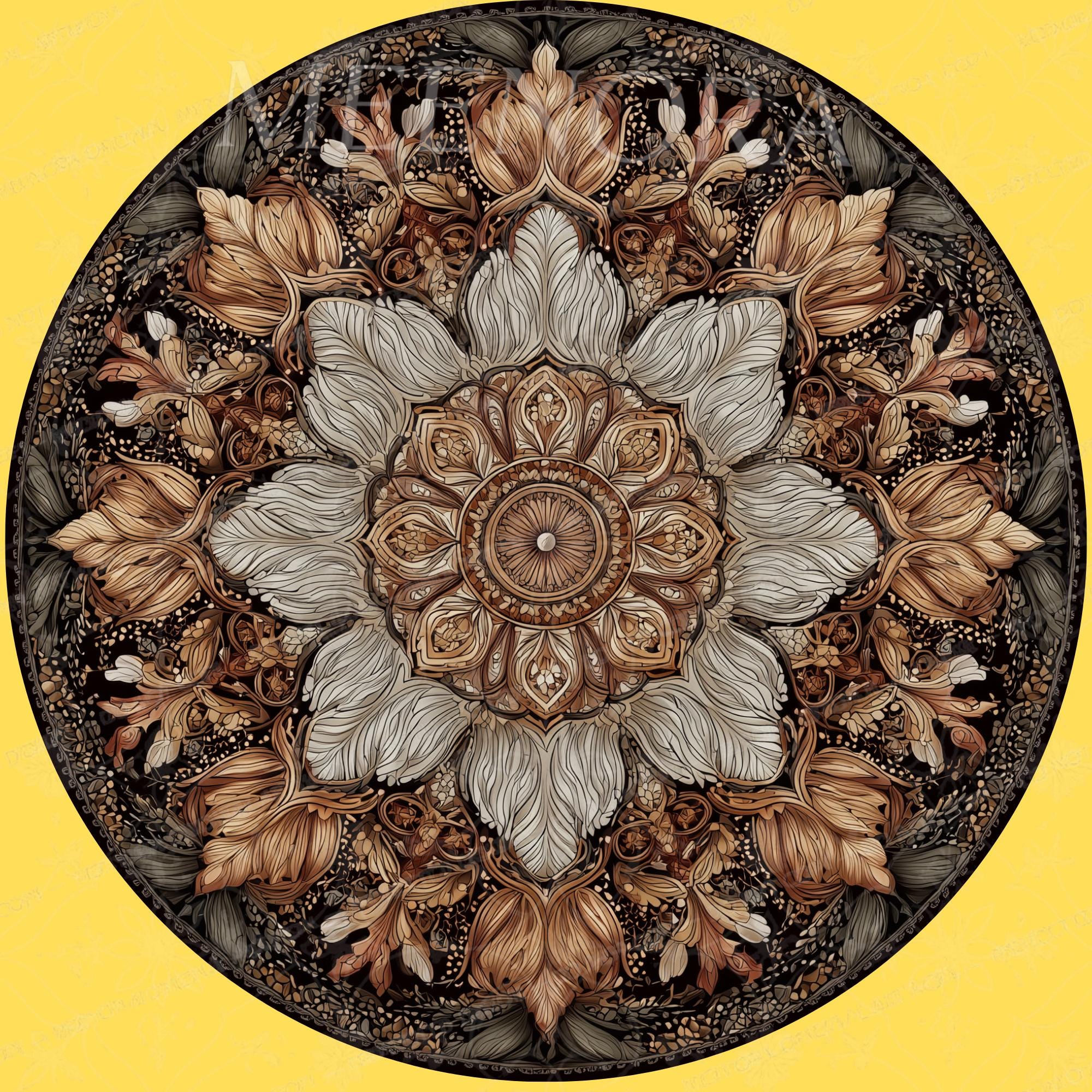 Vintage Mandala Mango Wood Side Table | Rustic Boho Floral Accent Furniture